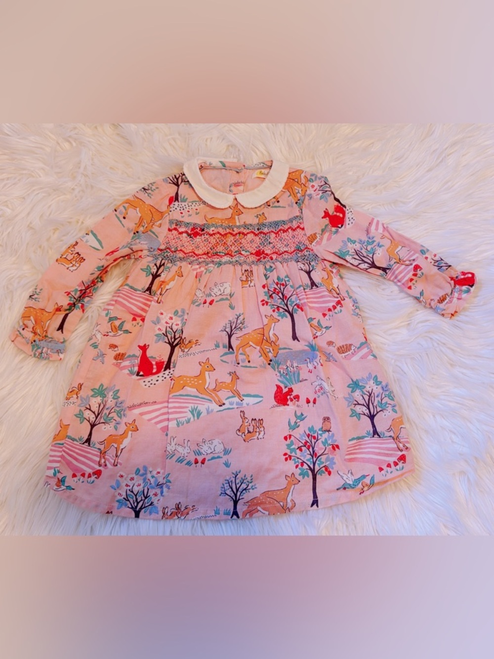 Mini Boden Woodland Animal Dress | 12–18M | NWOT | Deer Fox Print